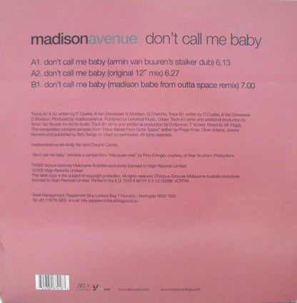 Madison Avenue : Don't Call Me Baby (12", Single, RE)