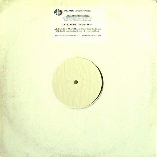 Dave Audé : I Can't Wait (2x12", Promo, W/Lbl)