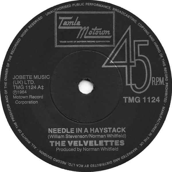 The Velvelettes : Needle In A Haystack (7", Single, RE, Sol)