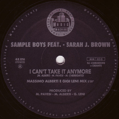 Sample Boys* Feat. Sarah J. Brown : I Can't Take It Anymore (12")