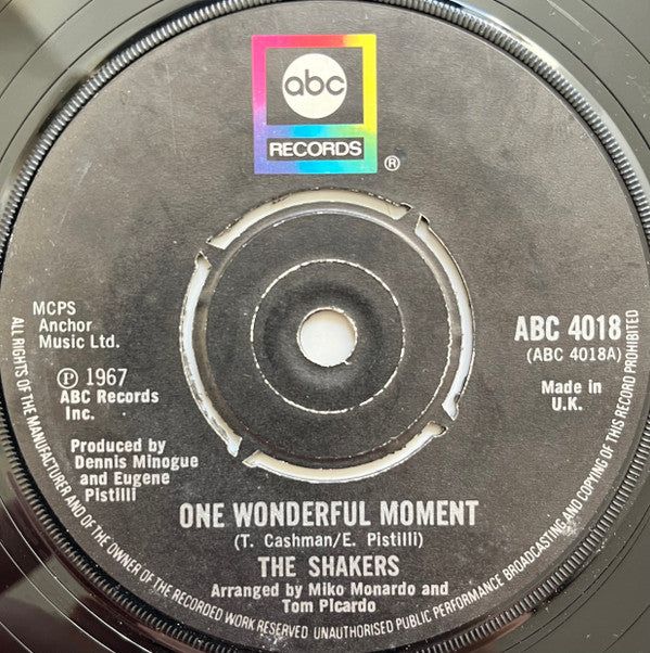 The Shakers (2) : One Wonderful Moment (7", Single, RE, 4-p)