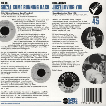Mel Britt / Ruby Andrews : She'll Come Running Back / Just Loving You (7")