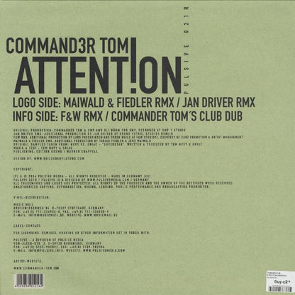 Command3r Tom* : Attent!on (Remixes) (12")