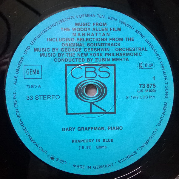 George Gershwin, New York Philharmonic, Zubin Mehta, Gary Graffman : Music From The Woody Allen Film "Manhattan" (LP, Album)