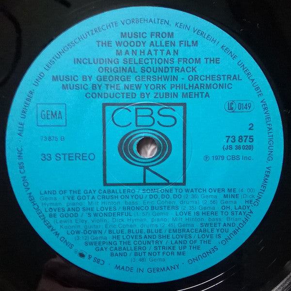 George Gershwin, New York Philharmonic, Zubin Mehta, Gary Graffman : Music From The Woody Allen Film "Manhattan" (LP, Album)