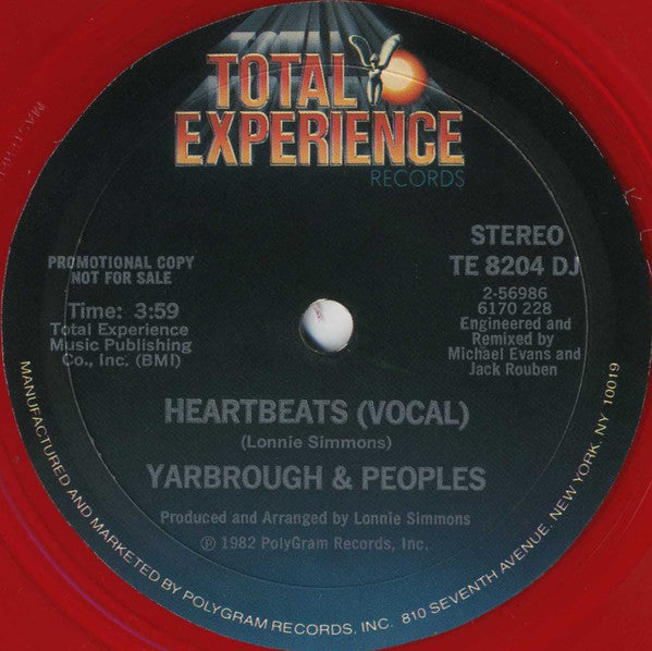 Yarbrough & Peoples : Heartbeats (7", Shape, Single, Promo, Hea)