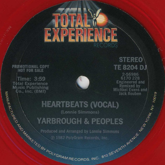 Yarbrough & Peoples : Heartbeats (7", Shape, Single, Promo, Hea)