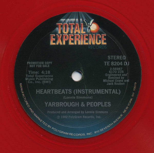 Yarbrough & Peoples : Heartbeats (7", Shape, Single, Promo, Hea)