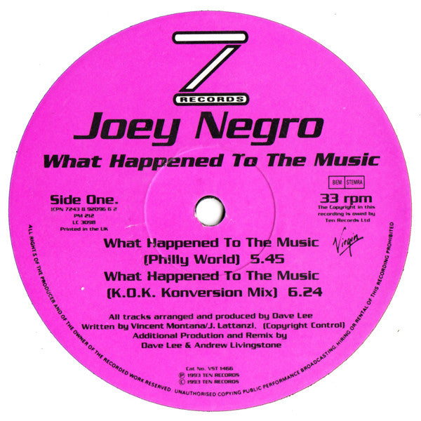 Joey Negro : What Happened To The Music (12")