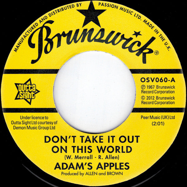 Adam's Apples : Don't Take It Out On This World / You Are The One I Love (7", RE)