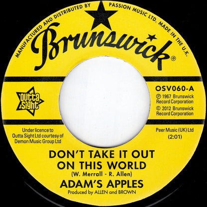 Adam's Apples : Don't Take It Out On This World / You Are The One I Love (7", RE)