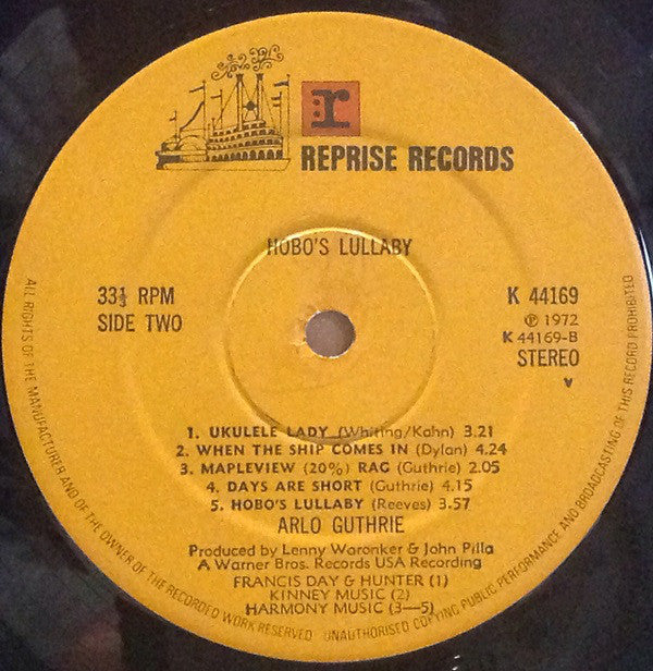 Arlo Guthrie : Hobo's Lullabye (LP, Album, Gat)