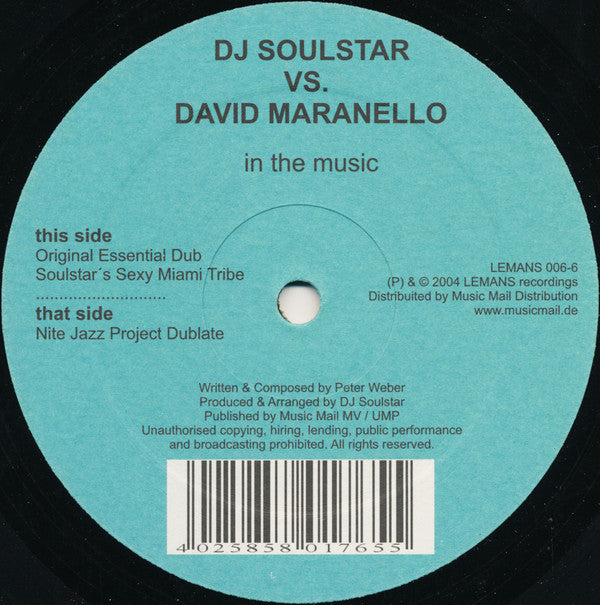 DJ Soulstar Vs. David Maranello : In The Music (12")