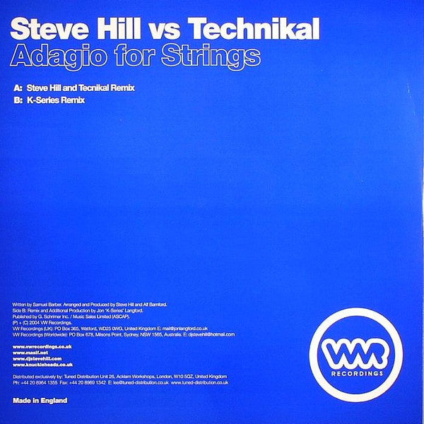 Steve Hill Vs Technikal : Adagio For Strings (12")
