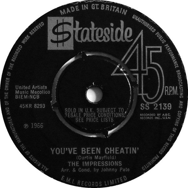 The Impressions : Can't Satisfy / You've Been Cheatin' (7")