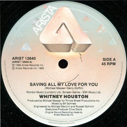 Whitney Houston : Saving All My Love For You (12", Single)