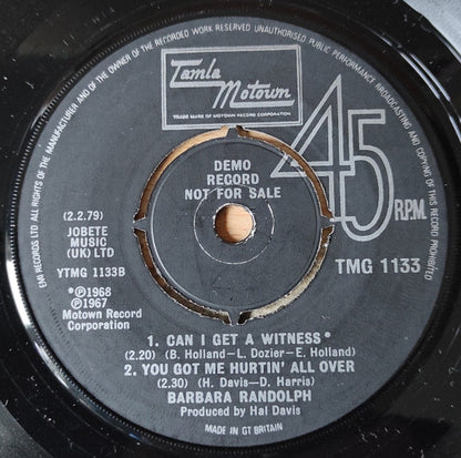 Barbara Randolph : I Got A Feeling / Can I Get A Witness / You Got Me Hurtin' All Over (7", Single, Promo)