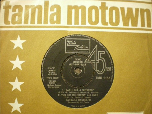 Barbara Randolph : I Got A Feeling / Can I Get A Witness / You Got Me Hurtin' All Over (7", Single, Promo)