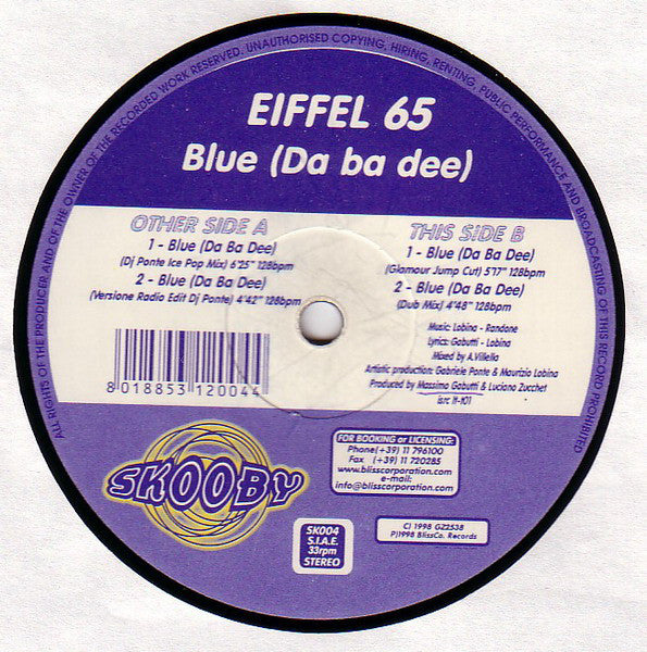 Eiffel 65 : Blue (Da Ba Dee) (12", RP)
