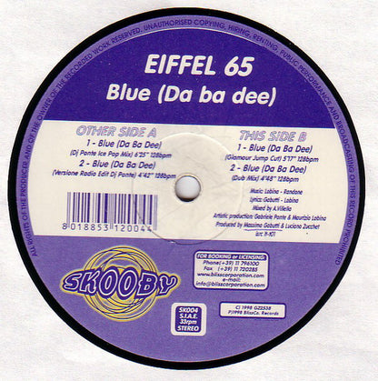 Eiffel 65 : Blue (Da Ba Dee) (12", RP)
