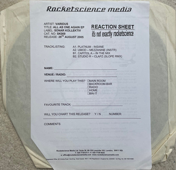 Various : Sonar Kollektiv 4 (12", EP, Promo, W/Lbl)