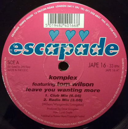 Komplex (5) Featuring Tom Wilson : Leave You Wanting More (12")