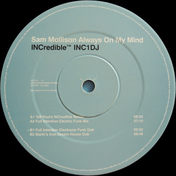 Sam Mollison : Always On My Mind (12")