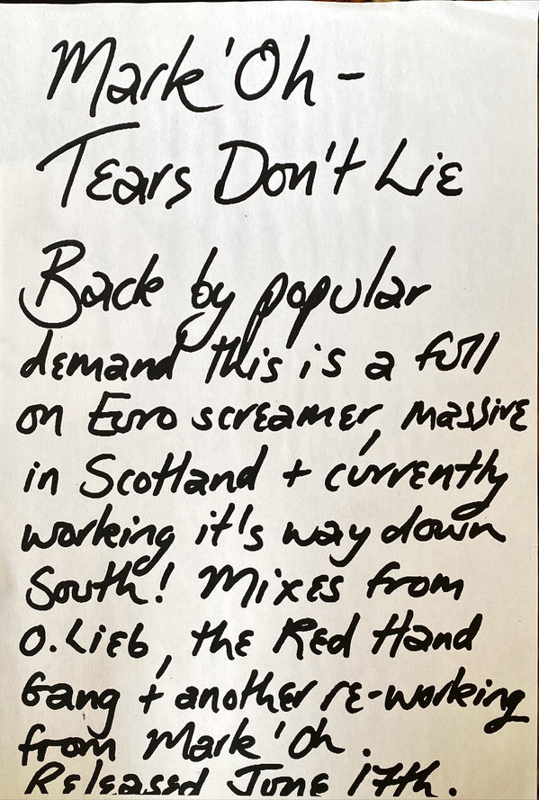 Mark' Oh* : Tears Don't Lie (12", Promo)