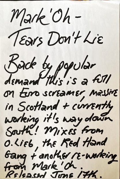 Mark' Oh* : Tears Don't Lie (12", Promo)