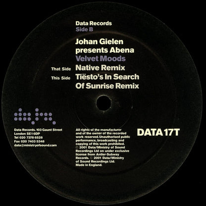Johan Gielen Presents Abnea : Velvet Moods (12", Single)