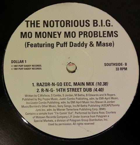 Notorious B.I.G. Featuring Puff Daddy & Mase : Mo Money Mo Problems (12", Promo)