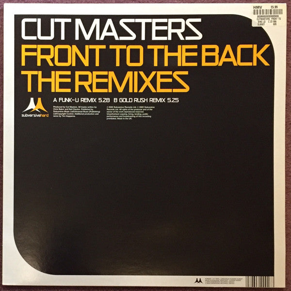 Buy Cut Masters : Front To The Back (The Remixes) (12
