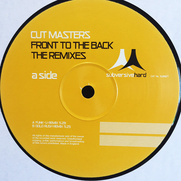 Cut Masters : Front To The Back (The Remixes) (12")