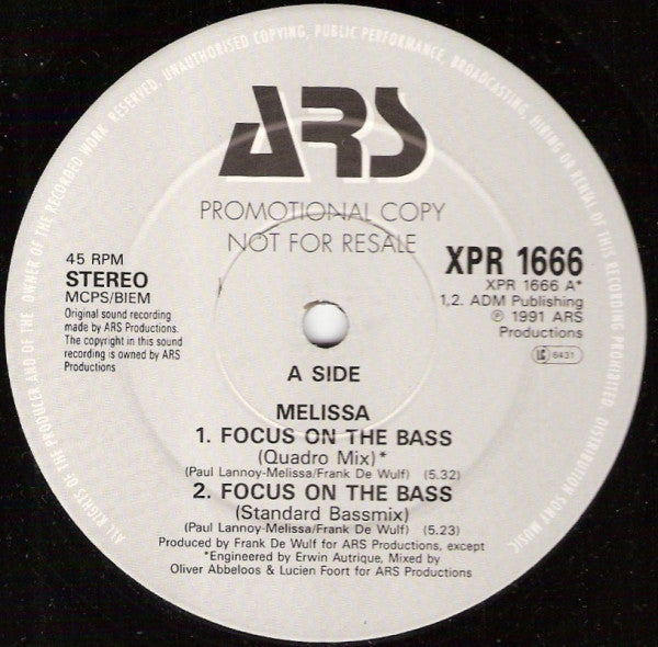 Melissa : Focus On The Bass (12", Promo)
