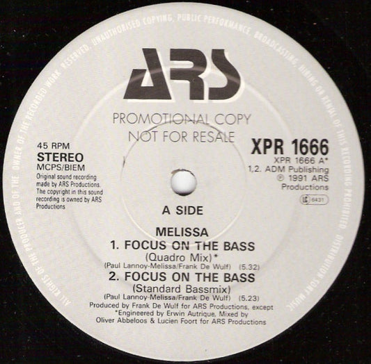 Melissa : Focus On The Bass (12", Promo)