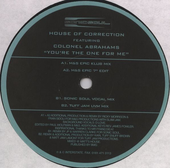 House Of Correction Featuring Colonel Abrams : You're The One For Me (12")