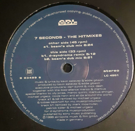 Nomansland : 7 Seconds (The Hitmixes) (12")