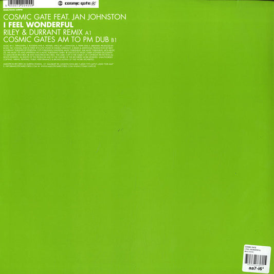 Cosmic Gate Feat. Jan Johnston : I Feel Wonderful (12")