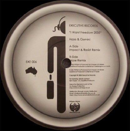 Haze (4) & Gemini (8) : I Want Freedom 2005 (12")