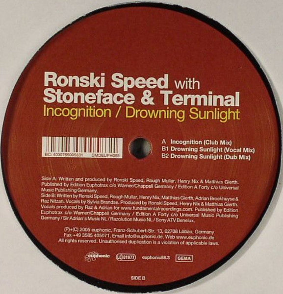 Ronski Speed With Stoneface & Terminal : Incognition / Drowning Sunlight (12")