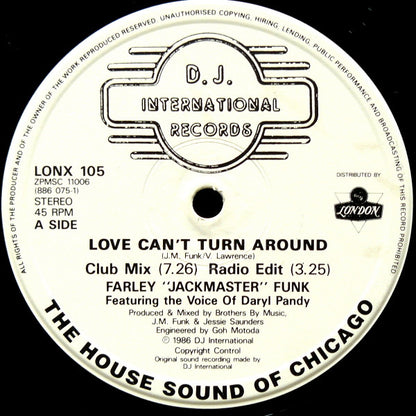 Farley "Jackmaster" Funk & Jessie Saunders* : Love Can't Turn Around (12")
