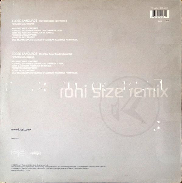 Krust Featuring Saul Williams : Coded Language (Roni Size Remixes) (12")