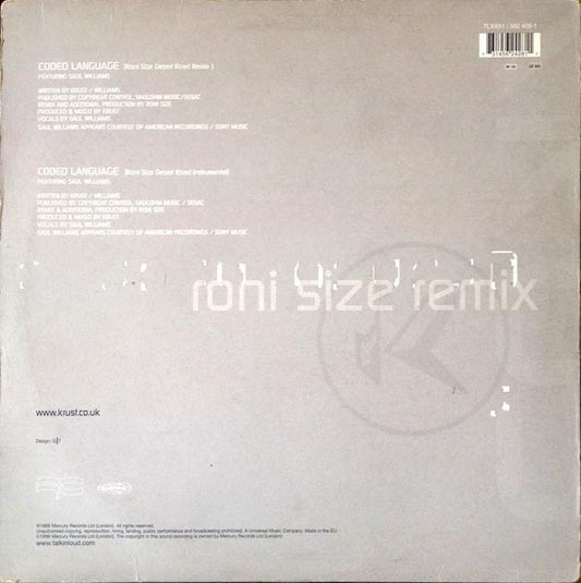 Krust Featuring Saul Williams : Coded Language (Roni Size Remixes) (12")