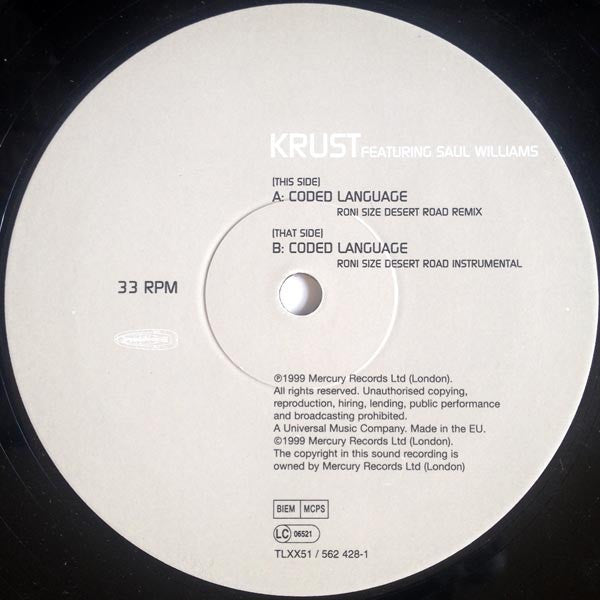 Krust Featuring Saul Williams : Coded Language (Roni Size Remixes) (12")