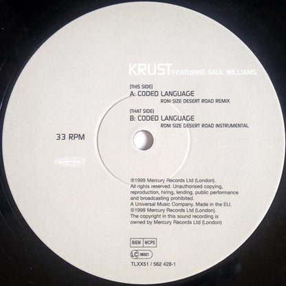 Krust Featuring Saul Williams : Coded Language (Roni Size Remixes) (12")