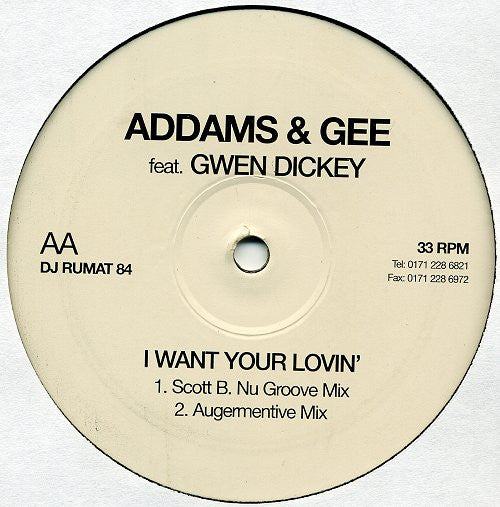 Addams & Gee : I Want Your Lovin' (12", Promo)