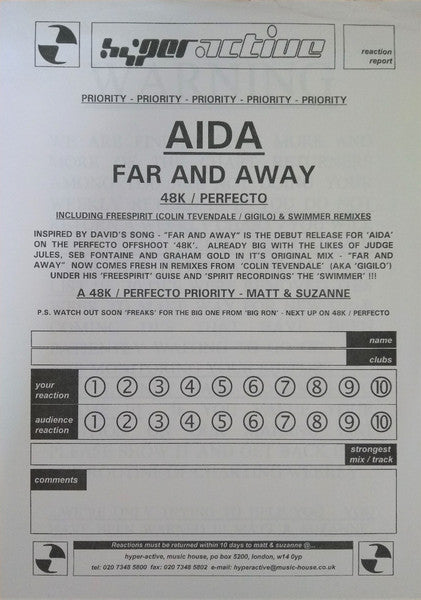 A.I.D.A. : Far And Away (12", Single, Promo)