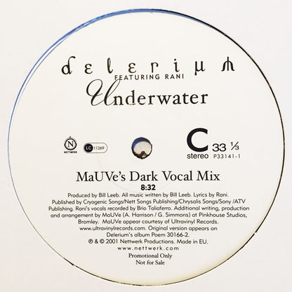 Delerium Featuring Rani : Underwater (2x12", Promo)