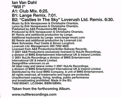 Ian Van Dahl : Will I (12", Single)
