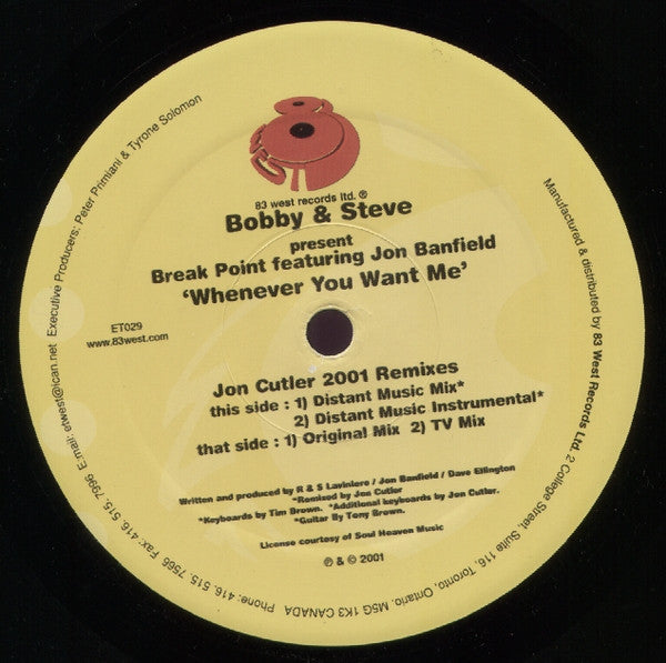 Bobby & Steve* Present Break Point Featuring Jon Banfield : Whenever You Want Me (12")
